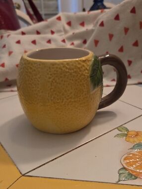 Charming Yellow Lemon Mug Textured Ceramic Mug with Brown Handle